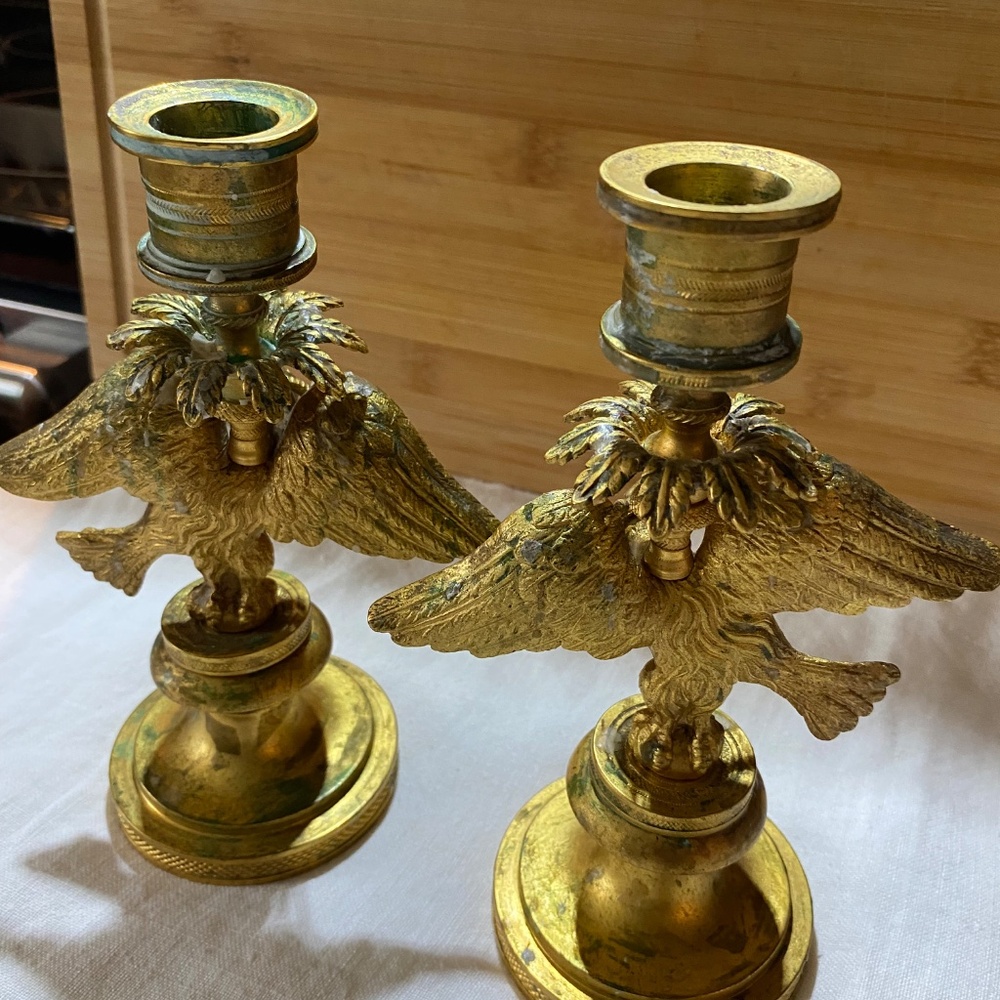 Antique Gilt Gold bronze Ormolu Candlesticks with Eagles carrying vipers - Picture 2 of 7